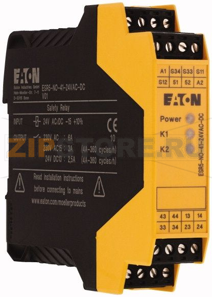 Реле безопасности одноканальное, 24 В, DC, 24 В, AC, 50/60 Hz Eaton ESR5-NO-41-24VAC-DC 