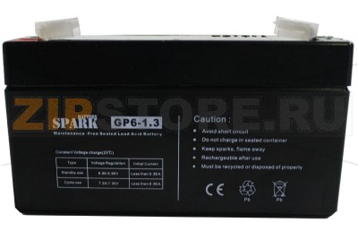 Spark GP 6-1,3 Аккумулятор Spark GP 6-1,3Характеристики: Напряжение - 6V; Емкость - 1,3Ah;Габариты: длина 97 мм, ширина 24мм, высота 51 мм.