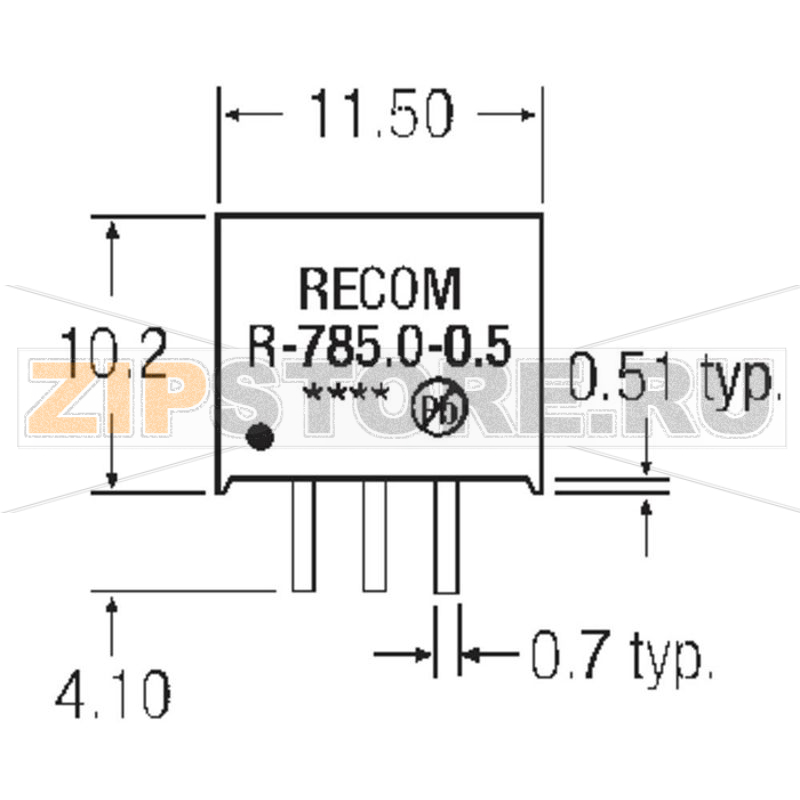 Преобразователь DC/DC, печатный монтаж, 12 В/DC, 0.5 A, 6 Вт Recom R-7812-0.5 