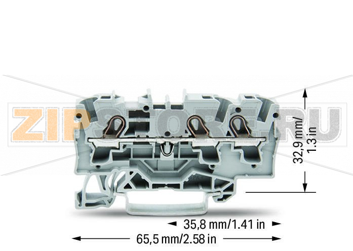 3-проводные проходные клеммы; 4 mm; подходят для исполнений Ex e II; боковая и центральная маркировка; для DIN-рейки 35 x 15 и 35 x 7,5; Push-in CAGE CLAMP®; 4,00 mm; серые Wago 2004-1301 