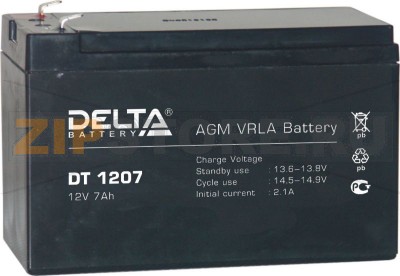 Delta DT 1207 Свинцово-кислотный аккумулятор Delta DT 1207 (характеристики): Напряжение - 12В; Емкость - 7Ач; Габариты: 152 мм x 65 мм x 100 мм, Вес: 2,51 кгТехнология аккумулятора: AGM VRLA Battery