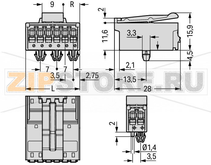 1-conductor male connector; Snap-in mounting feet; Integrated release lever; direct marking; 1.5 mm?; Pin spacing 3.5 mm; 3-pole; 1,50 mm?; light gray Wago 2091-1523/020-3000 