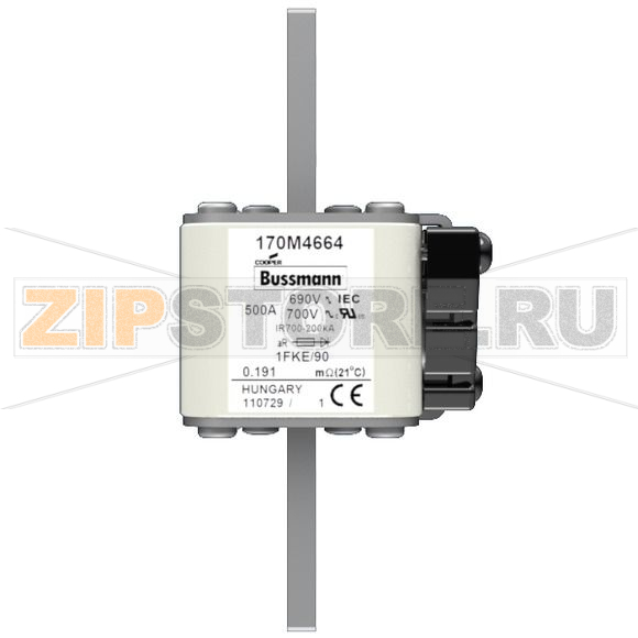 Предохранитель, 500 A, AC 690 В, 200 кА, size 1, 53x69x136 мм, aR, IEC UL Eaton FUSE 500A 690V 