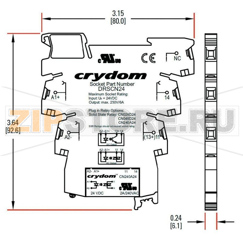 Реле твердотельное 3.5 А, 24 В/DC, 1 шт Crydom DRA-CN024D24 