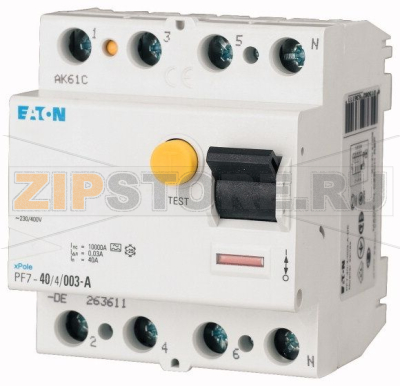 Устройство защитного отключения (УЗО)100/0,3А (АС), 4 полюса Eaton PF7-100/4/03 