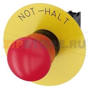 АВАРИЙНАЯ ГРИБОВИДНАЯ КНОПКА, 22MM, КРУГЛАЯ, ПЛАСТИК, КРАСНАЯ, 40MM, С ФИКСАЦИЕЙ, POSITIVE LATCHING, ДЕБЛОКИРОВКА ПОВОРОТОМ, С ЖЁЛТОЙ ПОДЛОЖКОЙ, НАДПИСЬ: NOT-HALT, С ДЕРЖАТЕЛЕМ, 1NC, ВИНТОВЫЕ КЛЕММЫ Siemens 3SU1100-1HB20-1CH0 