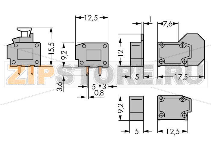 Stackable PCB terminal block; 2.5 mm; Pin spacing 5/5.08 mm; 1-pole; PUSH WIRE®; 2,50 mm; gray Wago 235-401/333-000 ?Модульные клеммы с нажимными кнопками для индивидуальной сборки клеммных колодокПростой зажим одножильных проводников и проводников с наконечником путем вставкиУдобный монтаж / извлечение тонкожильных проводников при помощи нажимных кнопокУстановите шаг контактов в мм или дюймах либо сжав клеммные колодки плотнее, либо разделяя их...