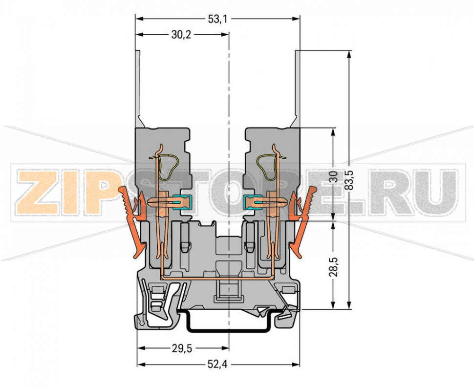 2-контактные базовые клеммы; для DIN-рейки 35 x 15 и 35 x 7,5; серые Wago 769-156 