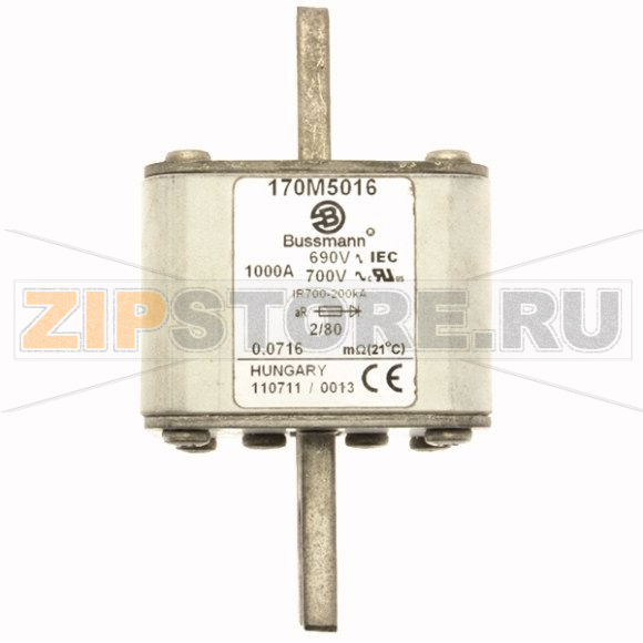 Предохранитель, 1000 A, AC 690 В, 200 кА, 2, 61x61x108 мм, aR, DIN, IEC Eaton FUSE 1000A 690V 2 