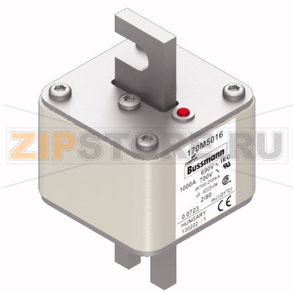 Предохранитель, 1000 A, AC 690 В, 200 кА, 2, 61x61x108 мм, aR, DIN, IEC Eaton FUSE 1000A 690V 2 