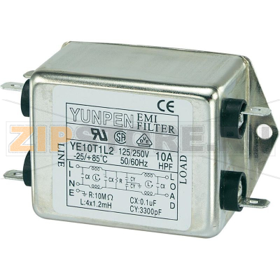 Фильтр сетевой 250 В/AC, 10 A, 1.2 мкГн, 75x51x37 мм, 1 шт Yunpen YE10T1L2 
