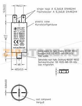 Конденсатор пусковой 2 мкФ, 500 В/AC, 5 %, 25x48 мм Hydra MKP_400_MAB 2uF 