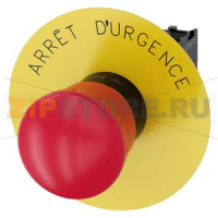 АВАРИЙНАЯ ГРИБОВИДНАЯ КНОПКА, 22MM, КРУГЛАЯ, ПЛАСТИК, КРАСНАЯ, 40MM, С ФИКСАЦИЕЙ, POSITIVE LATCHING, ДЕБЛОКИРОВКА ПОВОРОТОМ, С ЖЁЛТОЙ ПОДЛОЖКОЙ, НАДПИСЬ: ARRET D&#39;URGENCE, С ДЕРЖАТЕЛЕМ, 1NC, ВИНТОВЫЕ КЛЕММЫ Siemens 3SU1100-1HB20-1CJ0