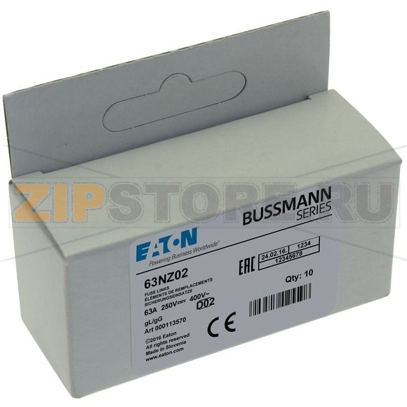 Предохранитель, 63 A, AC 400 В, 50 кА, D02, gL/gG, IEC с задержкой Eaton FUSE-D02 63A T GL/GG 400V 