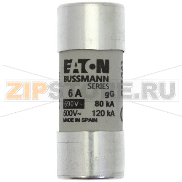 Предохранитель, 6 A, AC 690 В, 80 кА, 22x58 мм, gL/gG, IEC Eaton CYLINDRICAL FUSE 22x58 6A GG 6 