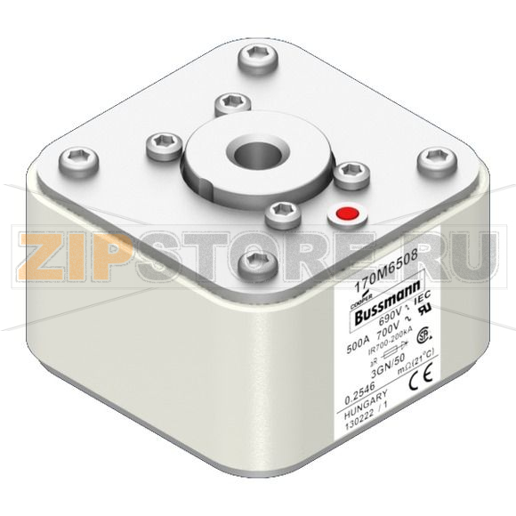 Предохранитель, 500 A, AC 690 В, 200 кА, size 3, 76x92x53 мм, aR, IEC UL Eaton FUSE 500A 690V 