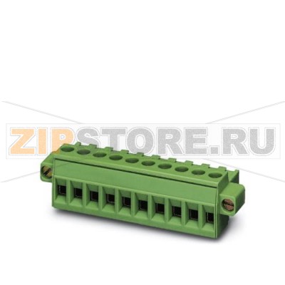 Вилочная часть Phoenix Contact MSTBT 2,5/10-STF-5,08 BK Номинальный ток: 12 А, Расчетное напряжение (III/2): 320 В, Полюсов: 10, Размер шага: 5,08 мм, Технология подключения: Винтовые зажимы, Цвет: черный, Поверхность контакта: олово.Минимальный заказ: 50 шт.Упаковка: 50 шт.
