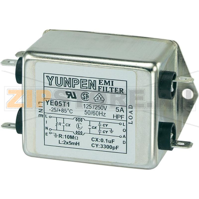 Фильтр сетевой 250 В/AC, 5 A, 5 мГн, 75x51x37 мм, 1 шт Yunpen YE05T1 