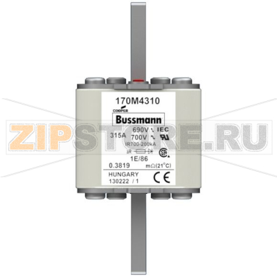 Предохранитель, 315 A, AC 690 В, 200 кА, size 1, 53x69x111 мм, aR, IEC Eaton FUSE 315A 690V 1E/ 
