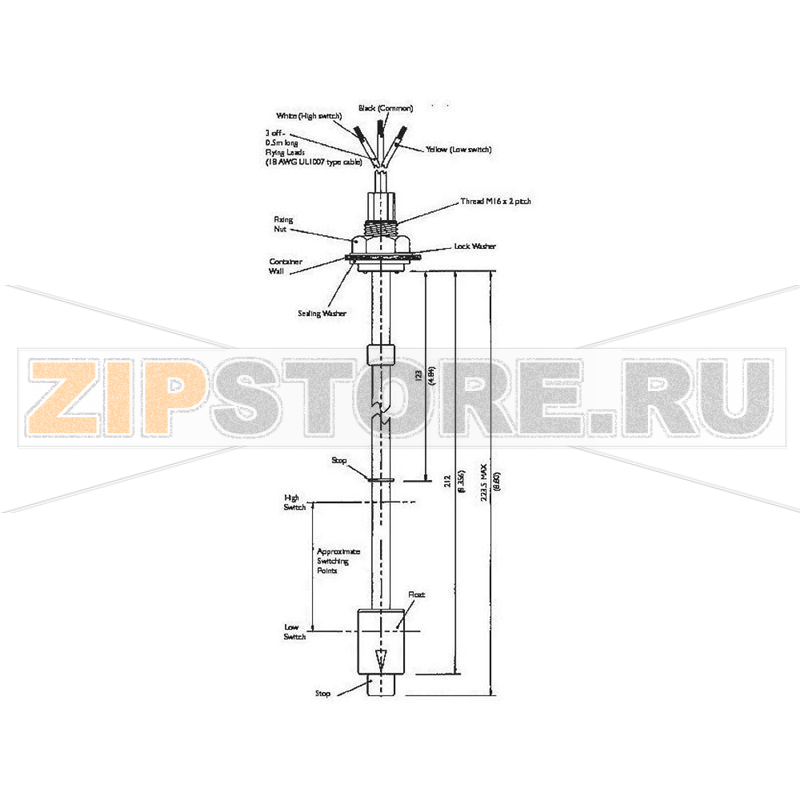 Переключатель поплавковый 250 В/AC, 100 В/DC, 1 А, IP65, 1 шт TE Connectivity EVS722-51 
