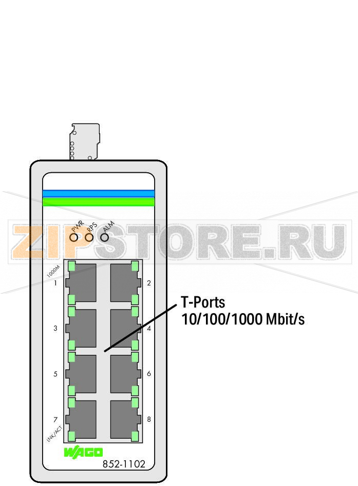 Промышленный переключатель; 8-портовый 1000Base-T; черные Wago 852-1102 