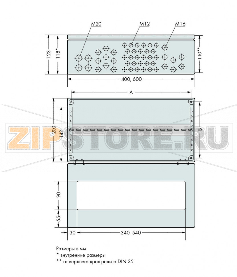 Корпус IP65; Нержавеющая сталь; ШxВxД (400x123x200 мм); 32 x M12, 13 x M16, 2 x M20 Wago 850-804/000-001 Комплектация:Корпус из нержавеющей матовой стали 1.4301С откидывающейся на 90° крышкой (850?804/000?001 - на 180°), с прокладкой из ячеистой резины, изготовленной из натурального каучука, с 2 или 3 быстроразъемными соединениямиСмотровое стекло из макролонаМетрические кабельные манжеты (никелированная латунь), включая уплотнительные пробки; кабельная манжета M12, диаметр кабеля 3 – 6 мм; кабельная манжета M16, диаметр кабеля 5 – 9 мм; кабельная манжета M20, диаметр кабеля 9 – 13 мм; (соединение кабельной манжеты отличается от стандартного)1 рейка DIN 35/7,5...