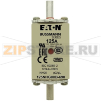 Предохранитель, 125 A, AC 690 В, 120 кА, NH00, gL/gG, IEC Eaton NH FUSE 125AMP 690V gG SIZE 00