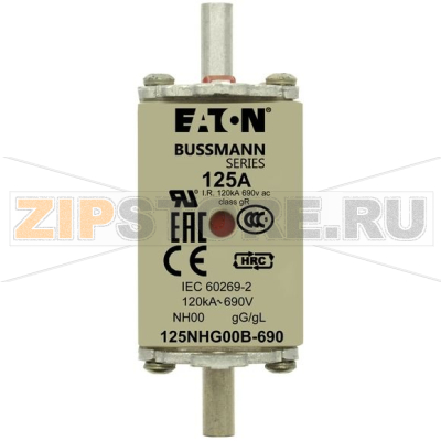Предохранитель, 125 A, AC 690 В, 120 кА, NH00, gL/gG, IEC Eaton NH FUSE 125AMP 690V gG SIZE 00 