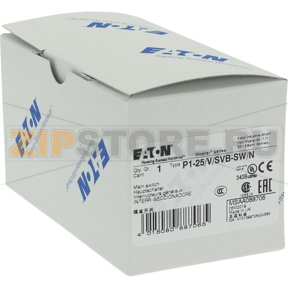 Выключатели главные, P1, 25 A, 3-полюсн. + N Eaton P1-25/V/SVB-SW/N 