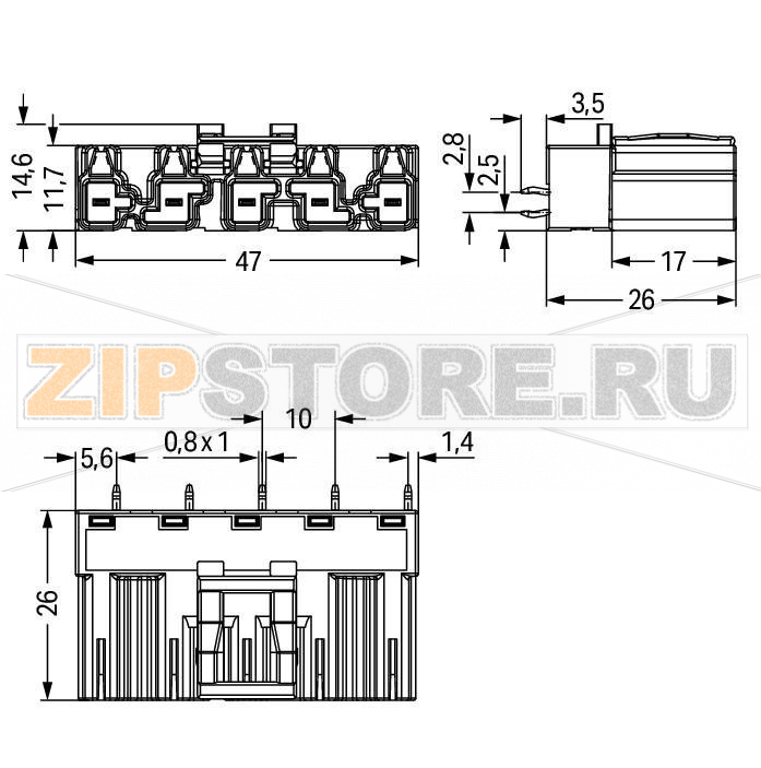 Штекер для печатных плат; прямые; 5-пол.; Код. A; белые Wago 770-835 Protected against mismating and maintenance-freePush-in CAGE CLAMP® spring pressure connection technology allows solid conductors to be simply pushed into a unit.Two wire connections per pole for loops or bridgesAdditional variable coding is possible....