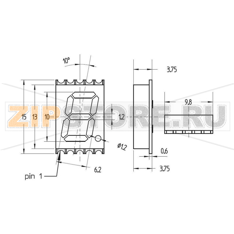 Дисплей 7-ми сегментный, красный, 10 мм, 2 В, 1 разряд Avago Technologies HDSM-433C 