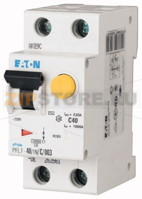 Выключатель автоматический дифференциальный 40/0,03А(AC), 1+N полюсов Eaton PFL7-40/1N/B/003-DE 