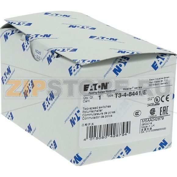 Переключатель полюсов, контакты: 8, 32 A, панель: 1-0-2, 60°, с фиксацией Eaton T3-4-8441/E 