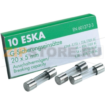Предохранитель 5х20 мм, 0.1 А, 250 В, T, 10 шт ESKA 522507 