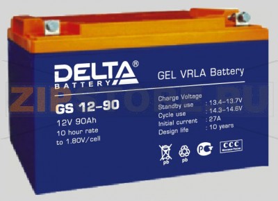 Delta GS 12-90 Гелевый аккумулятор Delta GS 12-90 (характеристики): Напряжение - 12 В; Емкость - 90 Ач; Габариты: 330 мм x 171 мм x 220 мм, Вес: 32 кгТехнология аккумулятора: GEL