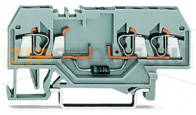 Компонентная клемма; 3-проводн.; с диодом 1N4007; анод справа; для DIN-рейки 35 x 15 и 35 x 7,5; 2,5 мм; CAGE CLAMP®; 2,50 mm; серые Wago 280-673/281-411 Примечание:Terminating Aluminum ConductorsWAGO spring clamp terminal blocks are suitable for solid aluminum conductors up to 4 mm?/12 AWG if WAGO “Alu-Plus” Contact Paste is used for termination.“Alu-Plus” Contact Paste Advantages:Automatically destroys the oxide film during clamping.Prevents fresh oxidation at the clamping point.Prevents electrolytic corrosion between aluminum and copper conductors (in the same terminal block).Provides long-term protection against corrosion....