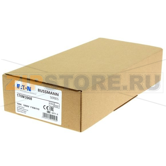 Предохранитель, 100 A, AC 1000 В, 150 кА, DIN 1, 43x61x138 мм, aR, DIN, IEC Eaton FUSE 100A 100 