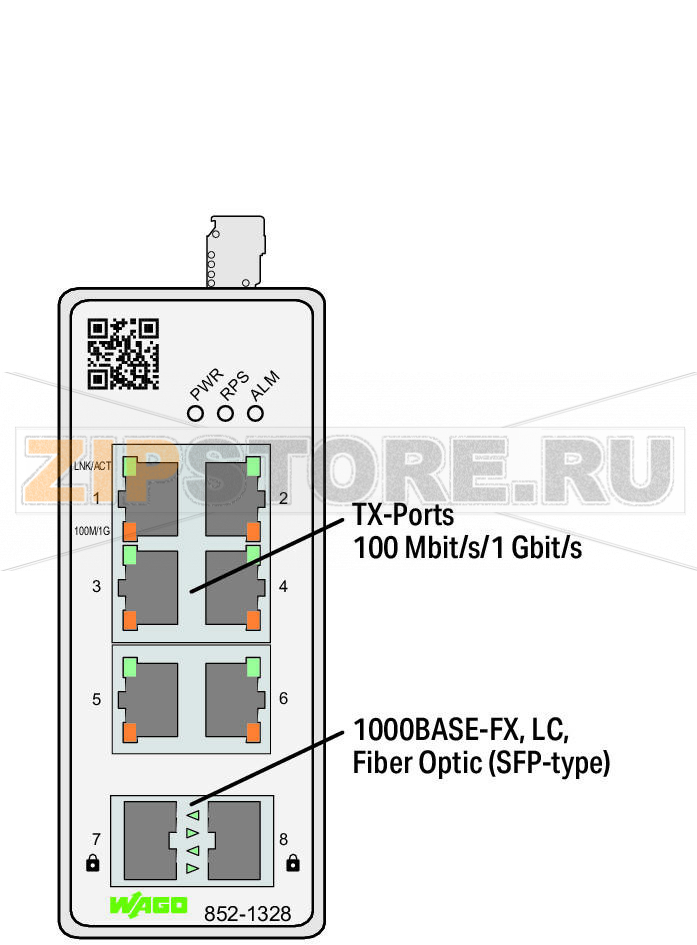 Промышленный управляемый переключатель; 6-Port 1000BASE-T; 2-слотовый 1000Base-SX/LX; Безопасность MAC; светло-серые Wago 852-1328 
