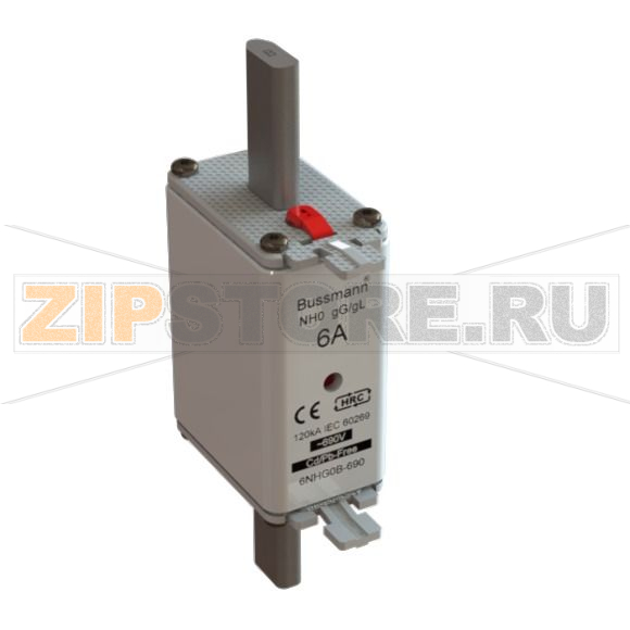 Предохранитель, 6 A, AC 690 В, 120 кА, NH0, gL/gG, IEC Eaton NH FUSE 6AMP 690V gG SIZE 0 