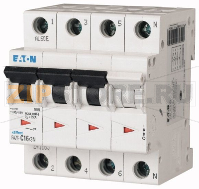 Выключатель автоматический 40А, кривая откл. B, 3+N полюса, откл. способ. 25 кА Eaton FAZT-B40/3N 