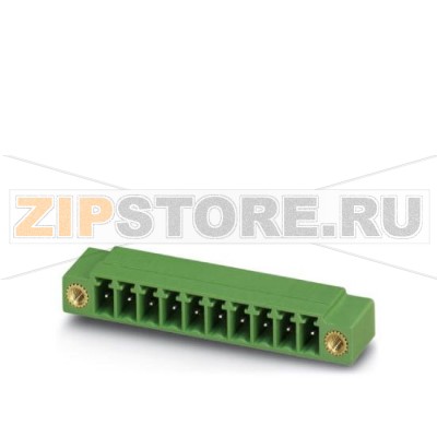 Ответная часть разъема Phoenix Contact MC 1,5/ 3-GF-3,5 Номинальный ток: 8 А, Расчетное напряжение (III/2): 160 В, Полюсов: 3, Размер шага: 3,5 мм, Цвет: зеленый, Поверхность контакта: олово, Монтаж: пайка.Минимальный заказ: 50 шт.Упаковка: 50 шт.