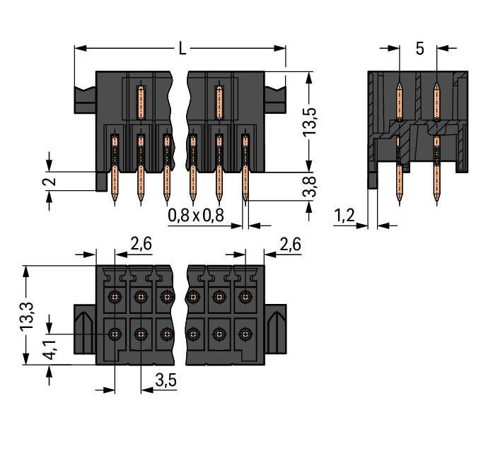 MCS MINI HD Вилка THT, 2-рядн.; 0.8 x 0.8 mm solder pin; прямые; 100% защита от неправильного подсоединения; Рычаги; Шаг контактов 3,5 мм; 2 x 3-полюсов; черные Wago 713-1463/037-000 Корпус вилок отливается из изоляционного материала, пригодного для пайки оплавлением припоя без использования свинцаРазделенные разъемы выводов предотвращают повреждения и обеспечивают вилкам защиту от касания в неподсоединенном состоянии100% защита от неправильного подсоединенияВозможны варианты кодировки...