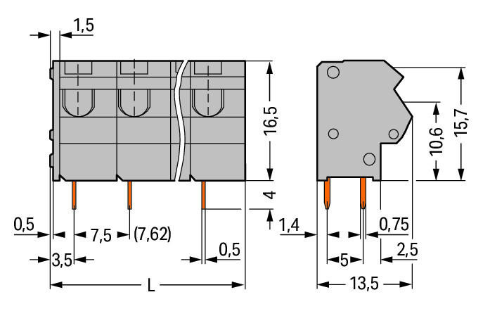 PCB terminal block; 2.5 mm; Pin spacing 7.5/7.62 mm; 4-pole; PUSH WIRE®; 2,50 mm; gray Wago 254-554 Клеммные колодки с зажимом PUSH WIRE®, приводимым в действие при помощи отвертки.Зажим одножильных проводников и тонкожильных проводников с наконечниками путем вставкиТестовый разъем для тестового штекера O 2 ммЭкономит место на печатной плате, всего 8,9 мм глубинойТакже доступны с 2-проводным соединением...