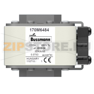 Предохранитель, 1000 A, AC 690 В, size 3, 76x92x63 мм, aR, IEC Eaton FUSE 1000A 690V 3DKN/65 AR 