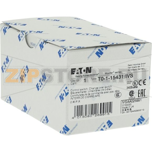 Переключатель, контакты: 2, 20 A, панель: HAND-0-AUTO, 45°, с фиксацией Eaton T0-1-15431/IVS 
