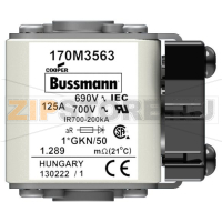 Предохранитель, 125 A, AC 690 В, 200 кА, size 1, 45x59x51 мм, aR, IEC UL Eaton FUSE 125A 690V