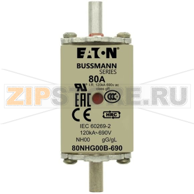Предохранитель, 80 A, AC 690 В, 120 кА, NH00, gL/gG, IEC Eaton NH FUSE 80A 690V gG SIZE 00 