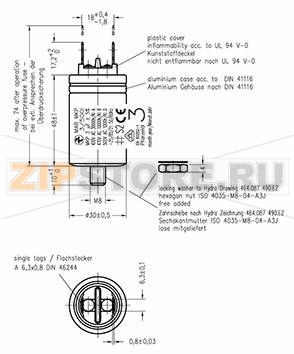 Конденсатор пусковой 3 мкФ, 500 В/AC, 5 %, 30x48 мм Hydra MKP_500_MAB 3uF 
