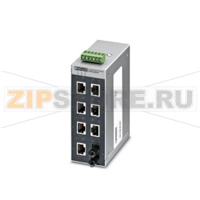 Коммутатор Ethernet для широкого температурного диапазона Phoenix Contact FL SWITCH SFNT 7TX/FX ST 7 портов TP-RJ45, 1 порт для оптоволоконного кабеля, 100 Мбит/с дуплексный режим, разъем ST, автоопределение скорости передачи данных 10/100 Мбит/с (RJ45), функция Autocrossing, считывание сообщений о приоритете QoS, принятие требований безопасности.Минимальный заказ: 1 шт.Упаковка: 1 шт.