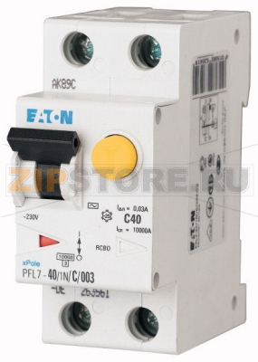 Выключатель автоматический дифференциальный 40/0,03А(AC), 1+N полюсов Eaton PFL7-40/1N/C/003-DE 